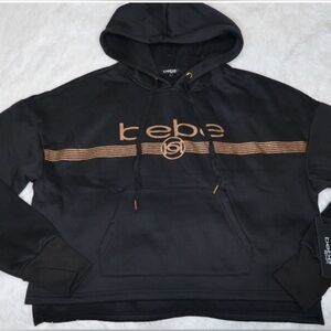 Bebe Sport Rose Gold Glitter Logo Hoodie Black 3X NWT